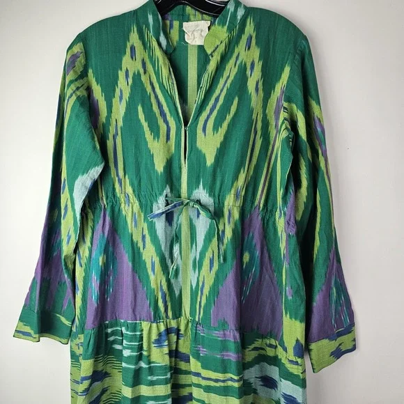 Guadalupe Anthropologie Green Maxi Dress Small Southwestern Boho LS Resortwear - Picture 4 of 10